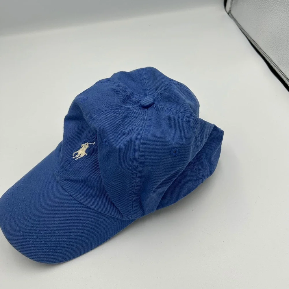 Polo Ralph Lauren Hat Mens OS Blue Leather Strapback Pony Logo Baseball Cap